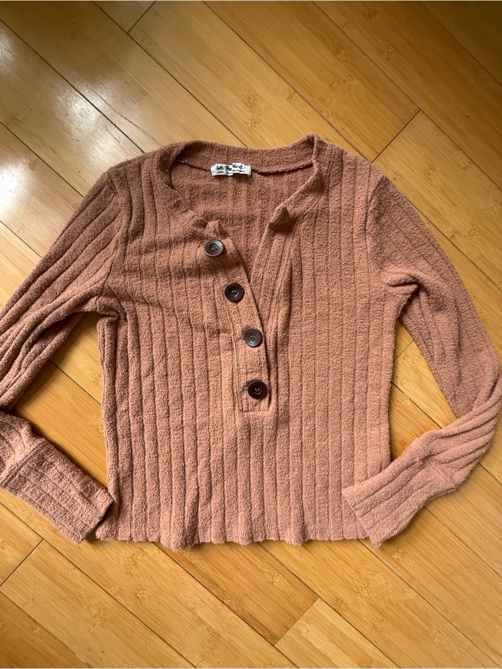 We The Free Ribbed V-Neck Henley in light orange